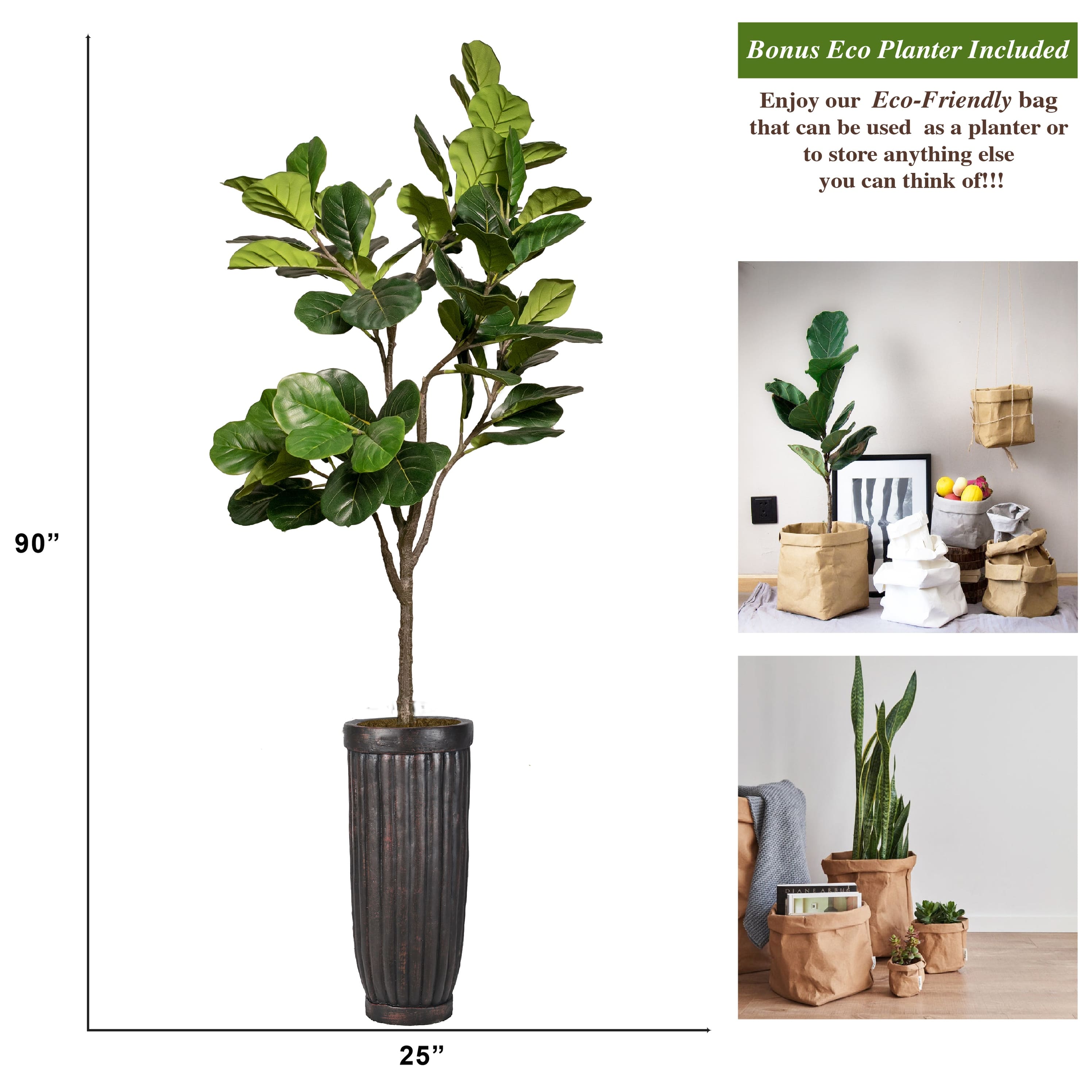 Vintage Home 90" High Faux Fig Tree WithFiberstone Planter For Home